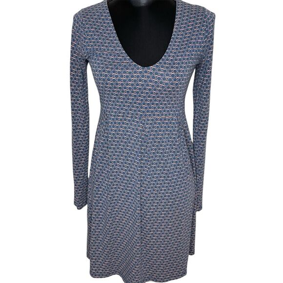 Boden Mini Dress A-Line Long Sleeve Geometric Print Patterned Blue Coral Size 6 - Picture 1 of 7